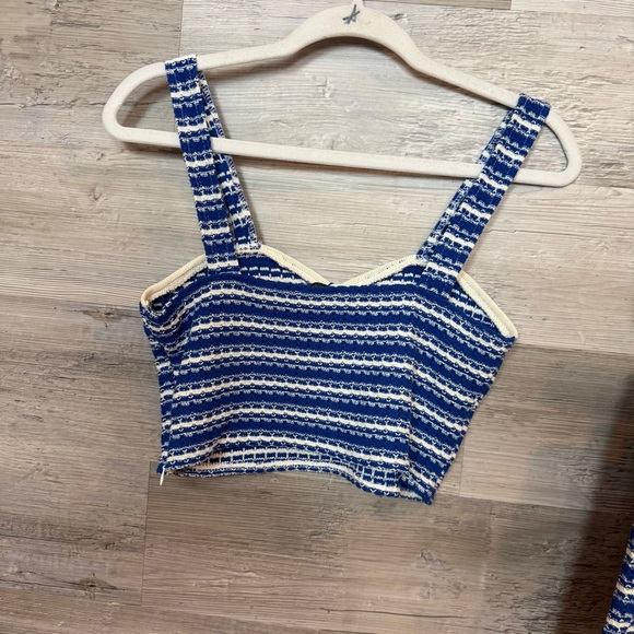 NWT Zara Blue & White Textured Striped Two-Piece Set - Crop Top & Skort - M - Picture 3 of 9
